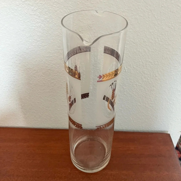 Mid Century Modern Gold Wheat Cylinder Double Spout Cocktail Pitcher - Picture 2 of 10